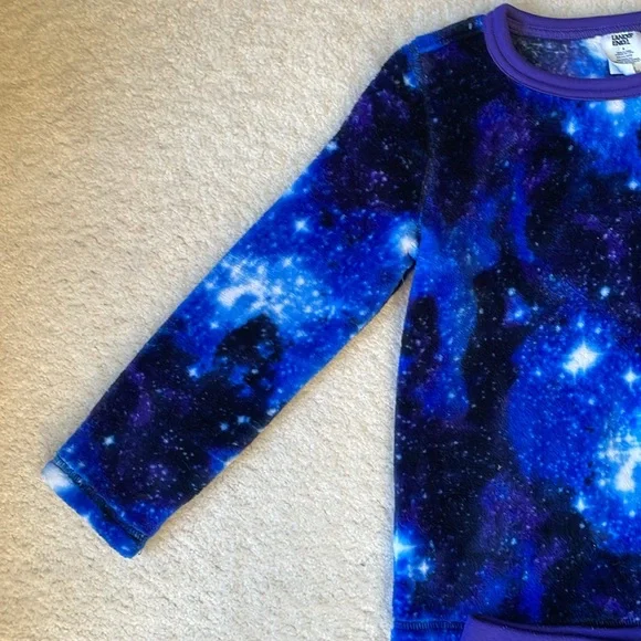 LANDS END UEC Size 8 Blue Space Galaxy Fuzzy Cozy Warm Pajama Set Unisex Star 💫 - Picture 4 of 13